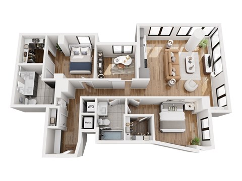Floor plan for 2 beds, 2 baths, 1186 sqft